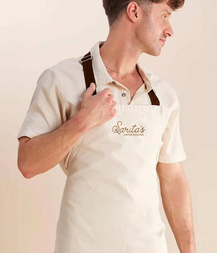 White Sarita's apron worn by an employee.