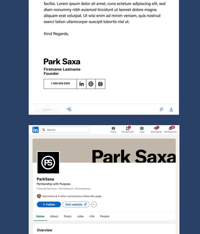 Park Saxa Linkedin profile and email signature design