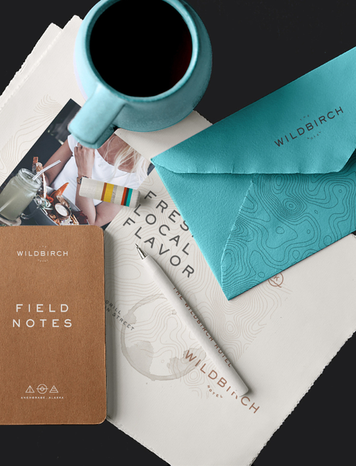 The Wildbirch Hotel notebook and envelopes