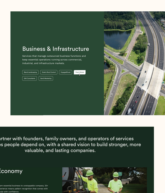 Screen capture of Business & Infrastructure section